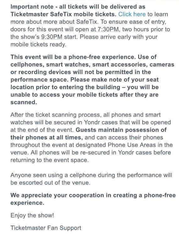 Les portables interdits au Madame X tour Les portables interdits au Madame X tour