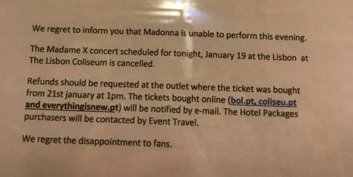 MADONNA annule ce soir MADONNA annule ce soir