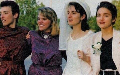 Paula, Jennifer, Melanie and Madonna au marriage de Melanie en 1987.