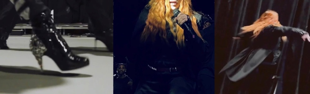 De gauche à droite : les talons ; les cornes en arrière plan ; le manteau en queue de pie De gauche à droite : les talons ; les cornes en arrière plan ; le manteau en queue de pie