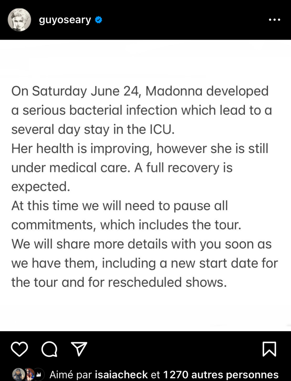 URGENT: Madonna hospitalisée URGENT: Madonna hospitalisée