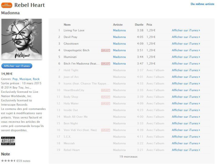 Précommandez Rebel Heart sur Itunes