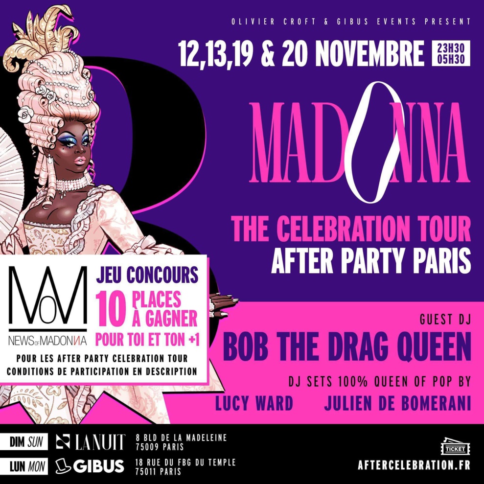 After party Celebration Tour : 4 soirées avec Bob The Drag Queen + Concours ! After party Celebration Tour : 4 soirées avec Bob The Drag Queen + Concours !
