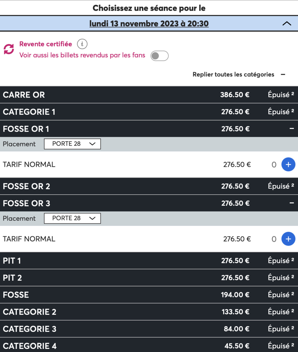 Catégories disponibles pour le 13 novembre - Ticketmaster Catégories disponibles pour le 13 novembre - Ticketmaster