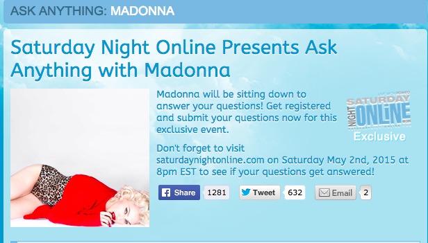 Ask Anything to Madonna le 2 Mai prochain Ask Anything to Madonna le 2 Mai prochain