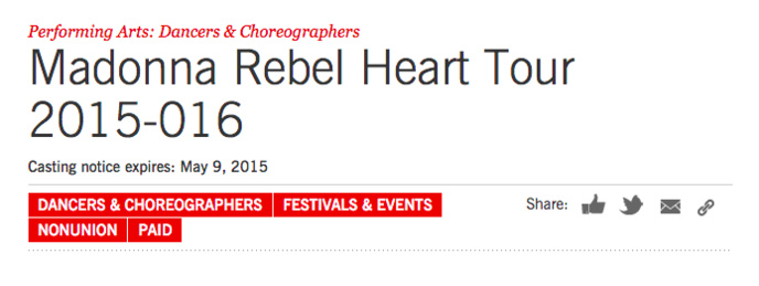 Rebel Heart Tour : Auditions in NYC Rebel Heart Tour : Auditions in NYC