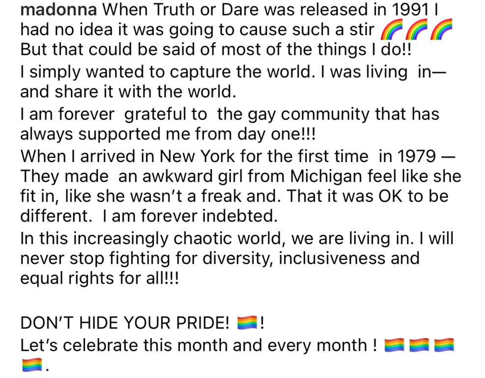 Madonna célèbre le mois des fiertés ! Madonna célèbre le mois des fiertés !