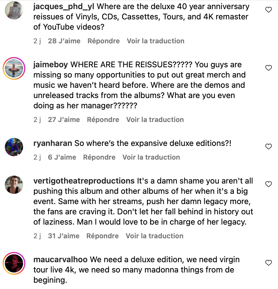Extrait des commentaires du post Instagram de Guy Oseary Extrait des commentaires du post Instagram de Guy Oseary