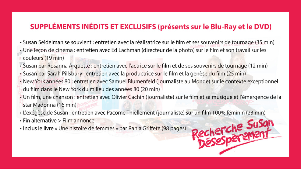 Copyright : DESPERATELY SEEKING SUSAN© 1985 Orion Pictures Corporation. All Rights Reserved. Package Design © 2023 Bubbelcom. Tous droits réervés. Copyright : DESPERATELY SEEKING SUSAN© 1985 Orion Pictures Corporation. All Rights Reserved. Package Design © 2023 Bubbelcom. Tous droits réervés.