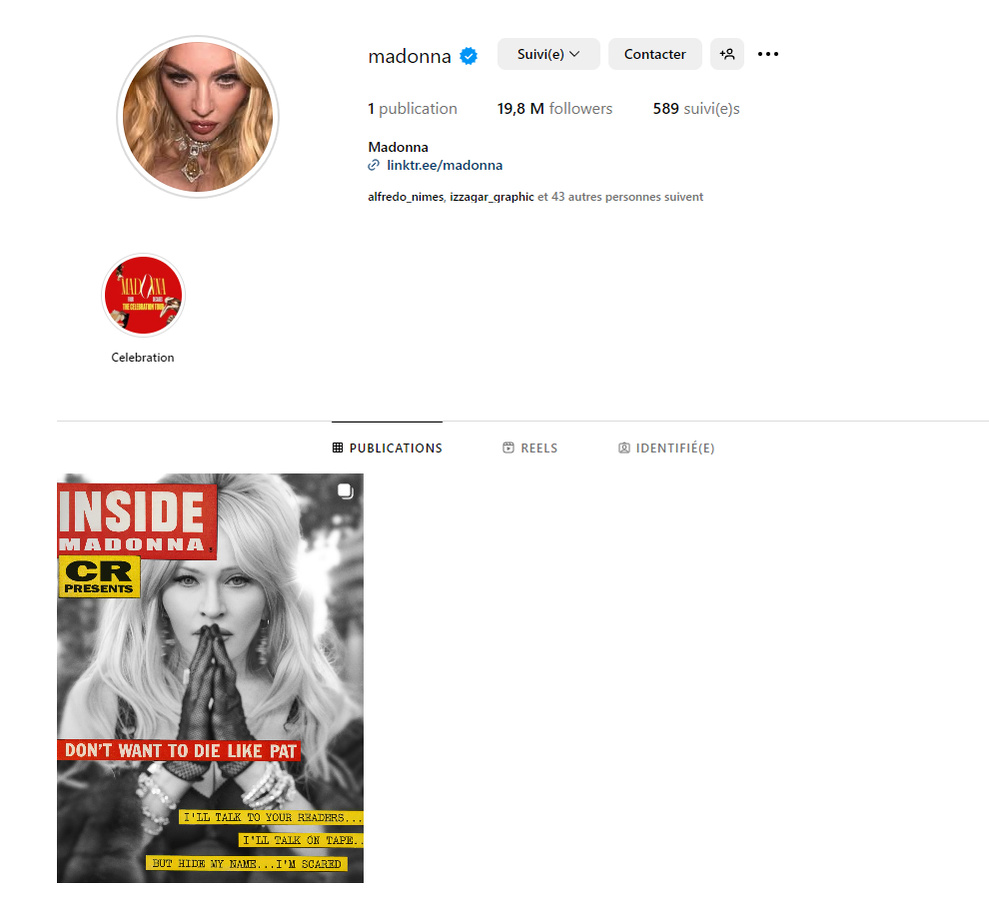 Madonna a vidé son compte Instagram Madonna a vidé son compte Instagram