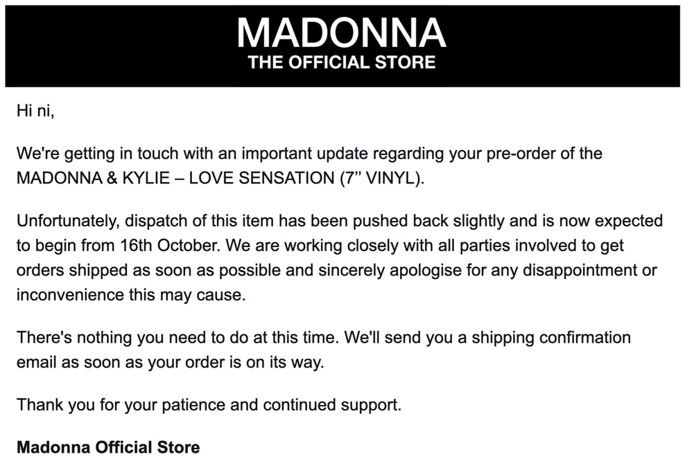 Capture du mail - News Of Madonna
