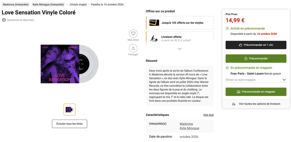 Capture du site Fnac - News Of Madonna