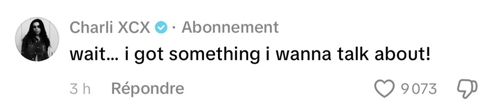 Capture du commentaire de Charli XCX sur TikTok