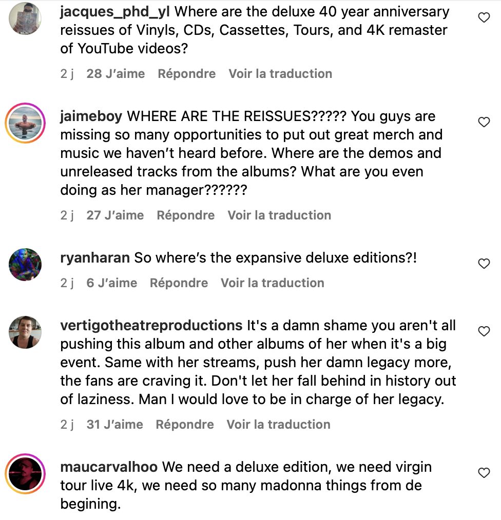 Extrait des commentaires du post Instagram de Guy Oseary Extrait des commentaires du post Instagram de Guy Oseary
