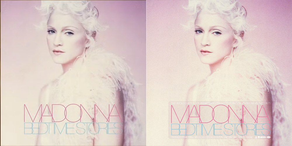 À gauche le visuel publié par Madonna le 14 février 2025, à droite celui publié sur la page Linktree ces dernières heures.