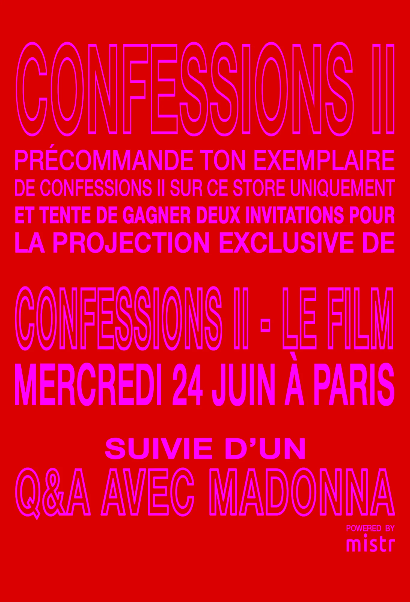 Madonna à Paris le 24 juin pour présenter Confessions II, le film !