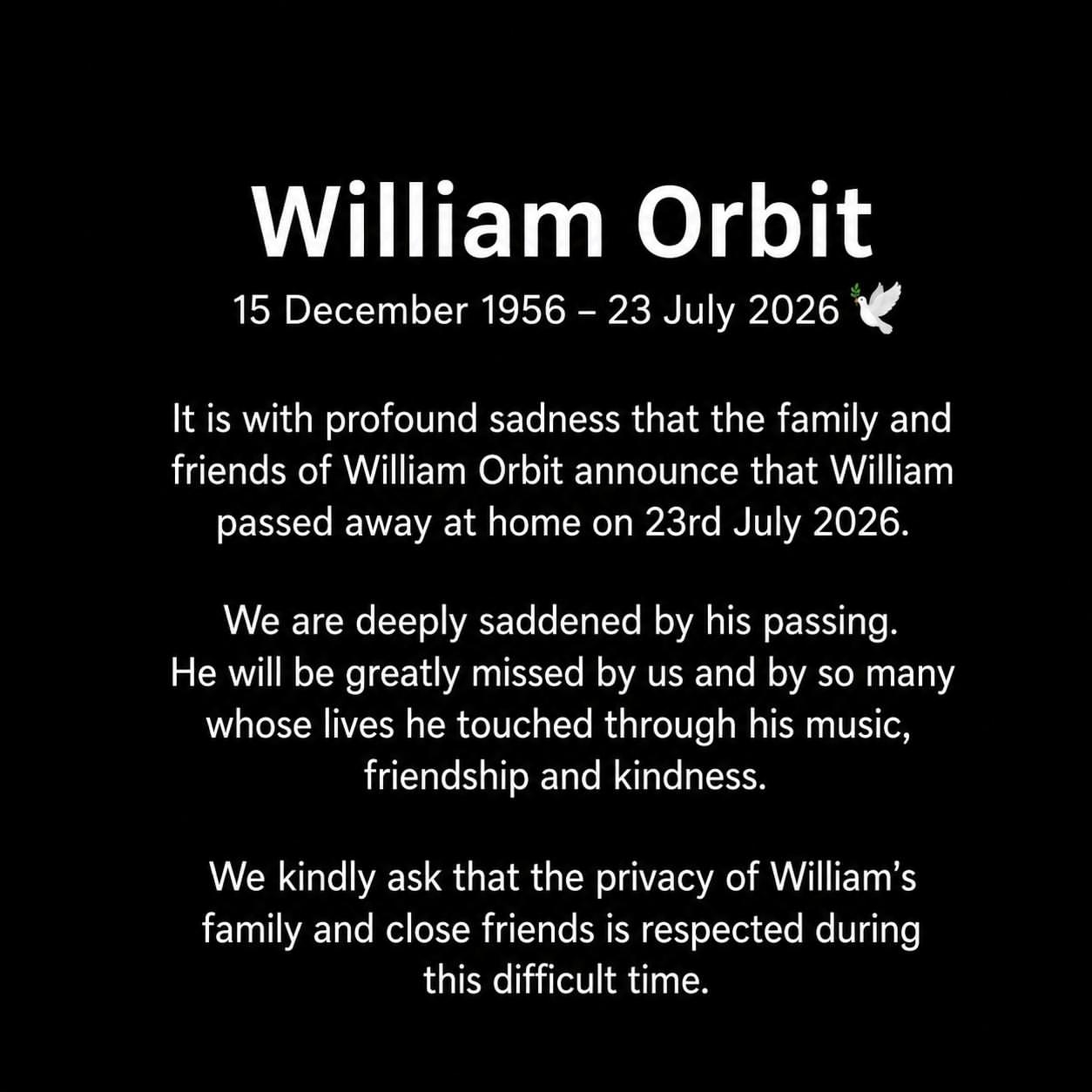 Image publiée sur le compte Instagram de William Orbit